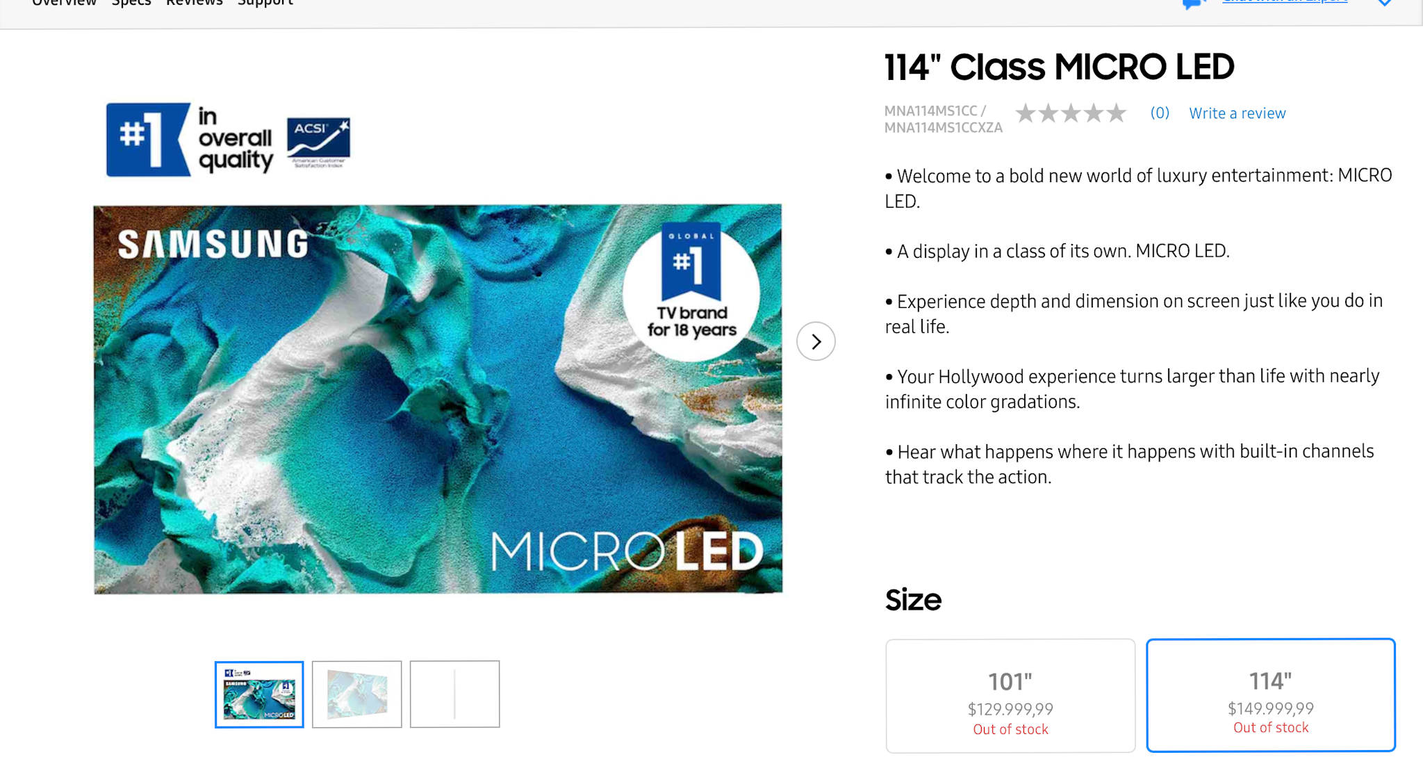 TV Samsung MicroLED 114” có giá 150K USD (khoảng 3.8 tỷ) bán hết sạch tại Mỹ?