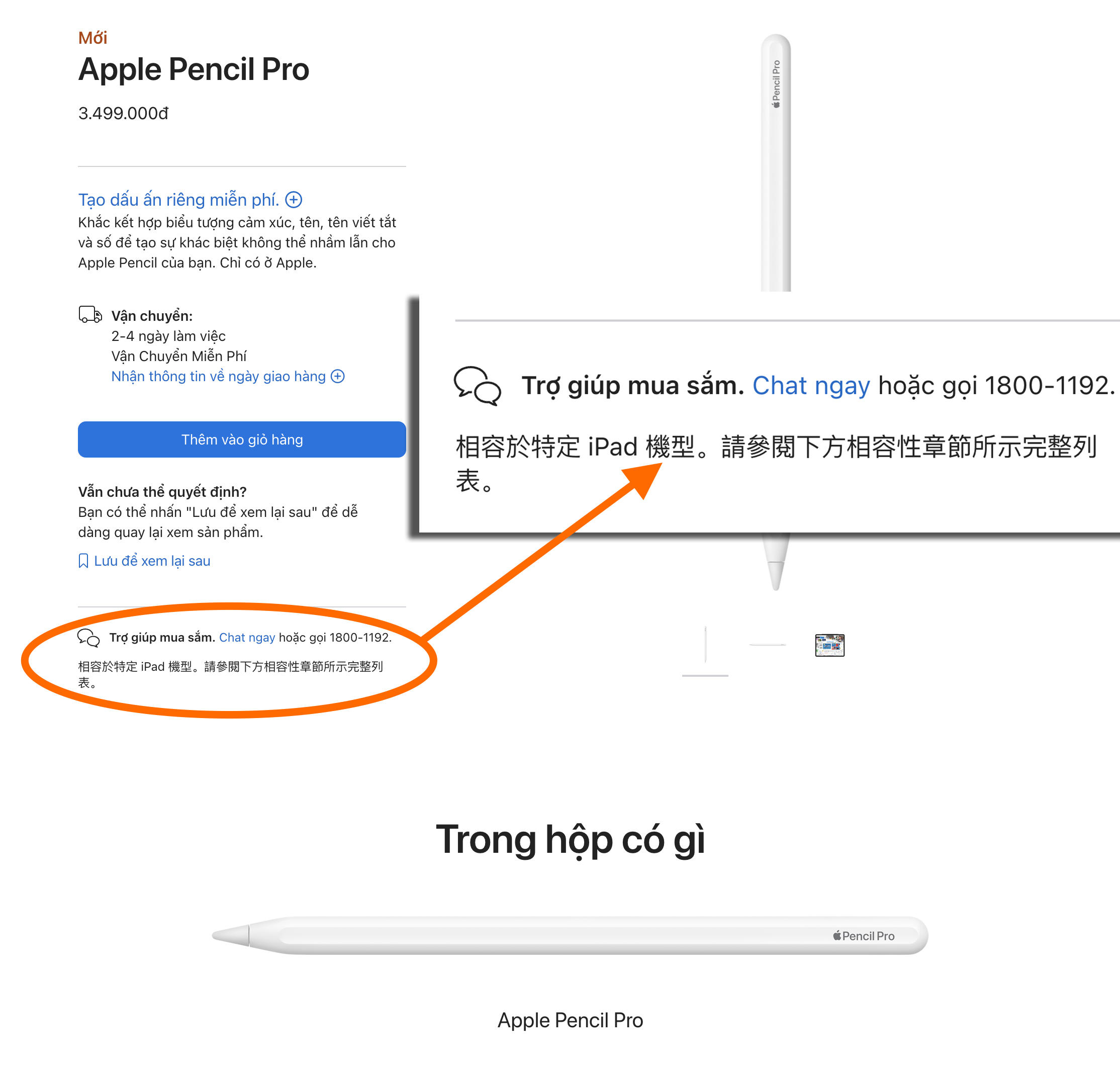 Website bán Apple Pencil Pro tại Việt lại dùng tiếng Trung Quốc