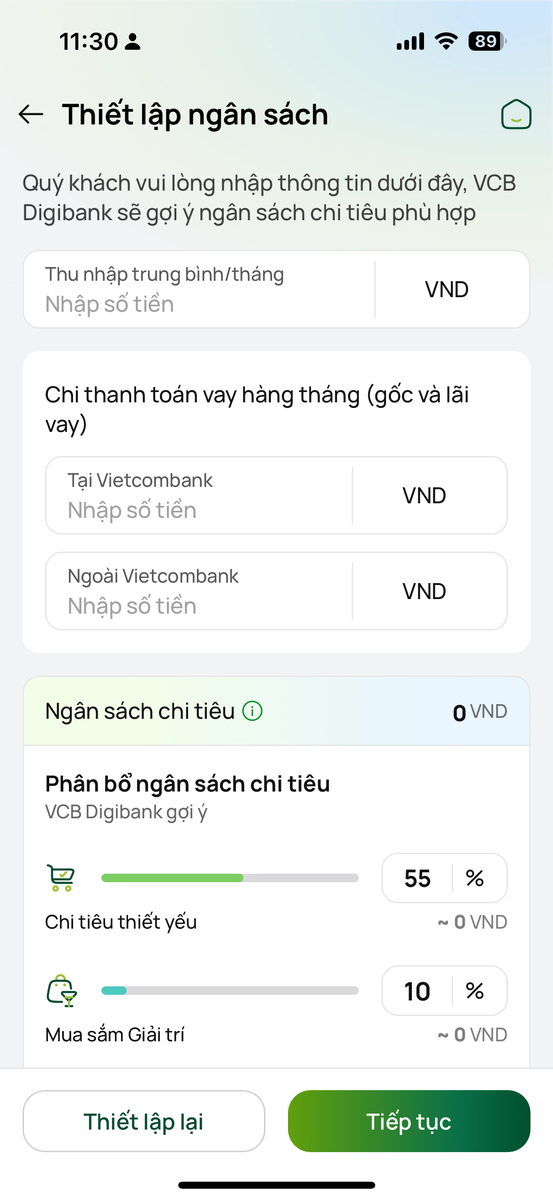 Giao diện mới của app VCB Digibank, sáng hơn, dễ nhìn hơn
