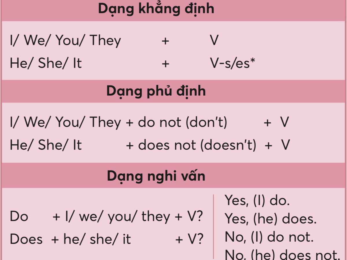 3. Các loại câu trong thì hiện tại đơn